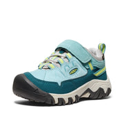 KEEN Kids Targhee 4 Low Hiking Shoes, Waterproof Leather and Mesh, Lace Lock Bungee Closure, Reef Waters/Daiquiri Green, Big Kid Size 7, 1029794