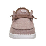 HEYDUDE Wendy Wool Cozy Women's Slip-On Loafers, Wool Upper with Faux Sherpa Lining, Lightweight Flexible Sole, Walnut, 44272-267