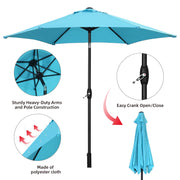 Ainfox 9ft Lake Blue Patio Umbrella with Waterproof UV Resistant Polyester Canopy, Steel Frame, Push Button Tilt, Crank Operation, OB-OTU065BL