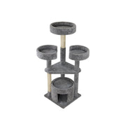 SportPet Designs Kitty City Upholstered Multi-Level 54-Inch Indoor Cat Tree with Plush Carpet, Natural Sisal Scratching Posts, Multiple Perches, Gray
