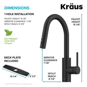 Kraus Oletto Matte Black Single Handle Pull Down Kitchen Faucet with QuickDock Installation, 360 Swivel Spout, Dual-Function Sprayer, KPF-2620MB