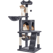 Alden Design 54 in Cat Tree with Hammock, Basket, Scratching Posts, Dark Gray Plush