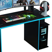 Madesa Large Modern Gaming Computer Desk, 53 Inch, 5 Shelves, Cable Management, Black Blue, 9409221CF