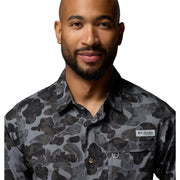 Columbia PFG Wild Cast Camp Men's Button-Down Shirt, Breathable Stretch Cotton Blend, Shark Deltawoods, X-Large, 2120801011