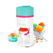Nostalgia Electric Ice Shaver with 80 Watt Motor, Stainless Steel Blades, Ice Mold and Reusable Cone, Teal and White, NICESHVWM2TW