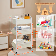 Gofinoday 3-Tier Diaper Caddy Cart with Adjustable Dividers and 8 Mesh Side Pockets, Lockable Wheels, White Metal Frame, 17x11x32 in