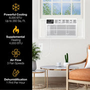 Whirlpool WHHW081AW 350 Sq. Ft. 8,000 BTU Window Mounted Air Conditioner with Supplemental Heat (White)