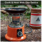 Ignik 2-in-1 Propane Heater Stove, Adjustable 4,000-10,000 BTU, Chromed Cast-Iron Burner, Piezo Ignition, Safety Kill-Switch, Portable with 2-Ft Hose