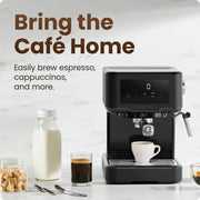 Chefman CraftBrew Espresso Machine, 15-Bar Pump, Digital Touch Controls, Steam Wand, 1.5L Removable Water Tank, Black Stainless Steel, RJ54-SS-15-D-BLK