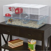 MidWest Homes for Pets Brisby Hamster Cage, Large Two-Level Small Animal Habitat with 6.5-Inch Exercise Wheel, Plastic Base, Wire Top, White, 100-BY