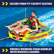 WOW Watersports Macho 2 Person Deck Cockpit Inflatable Towable Water Tube, Heavy-Duty PVC, UV-Protected Nylon, 340 lb Capacity, 16-1010