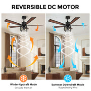 Consciot 52 Inch Farmhouse Ceiling Fan, Matte Black, 5 Reversible Wood Blades, Energy-Efficient DC Motor, Remote Control, Dimmable Light Kit, CL17006-WM