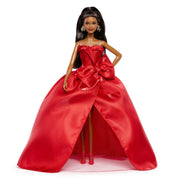 Mattel Barbie Signature 2026 Holiday Fashion Doll, Black Hair, Red Strapless Gown with Bow, Includes Doll Stand, 94998580