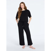 Joyspun Women's French Terry Lounge Sleep Short Sleeve Top and Capri Pants Set, 2 Piece, Sizes XS-3X