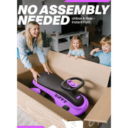 ZIFFY Electric Wiggle Car, 6V 5.5Ah Rechargeable Battery, 2 Speed Ride-On Toy with LED Wheels, Triple Anti-Rollover Safety, Purple