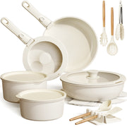 Astercook ASCWS21-01 20 Piece Ceramic Pots and Pans Set Non Stick, Cream White