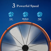 PRO CHOICE 24 in Industrial Drum Fan, 9260 CFM High Velocity Floor Fan, 3 Speed Air Circulator, 180 Tilt, Orange, FGD-24T-1