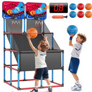 JoyStone Kids Arcade Basketball Game with Scoring and Sounds, 2 Player Double Shot Basketball Game with 6 Balls, Indoor and Outdoor Basketball Toy Set for Toddlers
