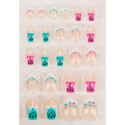 Claire S Teen Girls Boba Tea French Mani Press-On Nail Set, 24 Multicolor Stiletto Faux Nails, 42J7017HBAZA