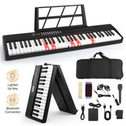 Doulami 61 Key Electric Keyboard Piano, Foldable Design, Lighted Keys, LCD Display, Black