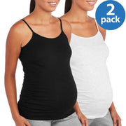 I E Industries Oh Mamma Maternity Basic Cami with Side Ruching, S, Black/ Heather Gray, Pack of 2