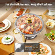 YXSC Round Chafing Dishes Buffet Set, 4 Pack, 5QT Gold Stainless Steel Food Warmer with Glass Lid
