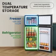 MaxKare FLS-90 3.6 Cu.Ft Two-Door Compact Refrigerator For Dorm, Office, Bar, RV, Bedroom, Dark Gray