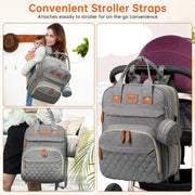 QIYULANC GPED1210G Diaper Bag Backpack, Multifunction Diaper Bag Backpack with Changing Station, Grey