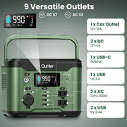 Qunler Portable Power Station, 300W 296Wh, Pure Sine Wave 120V AC Outlet, 60W USB-C PD, Multiple Ports, Green, PEP-S300