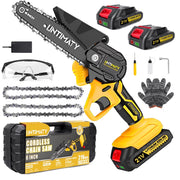 UNTIMATY G250101US-YELLOW 6 inch Mini Chainsaw with 2 Batteries and Case Cordless Electric, 3/8