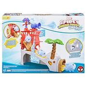 Hasbro Marvel Spidey and His Amazing Friends Water-Webs Spidey Island Playset with 3-Inch Articulated Spidey Figure, Jeff the Terrestrial Shark Minifigure, Pirate Accessories, Red/Blue