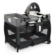 AILEEKISS 3-in-1 Foldable Baby Playard with Bassinet, Changing Table, 7 Incline, 360 Wheels, Black