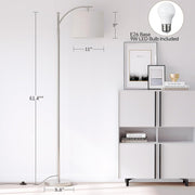 SUNMORY Arc Floor Lamp with Adjustable Hanging Linen Shade, 9W LED Bulb with 3 Color Temperatures, Foot Switch, Silver