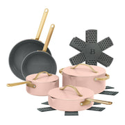Beautiful 19921 12pc Ceramic Non-Stick Cookware Set with Strainer Lids, Rose by Drew Barrymore