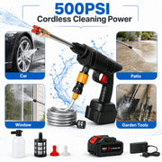 Byseng Cordless Pressure Washer, 500PSI Portable Electric Washer with 48V Rechargeable Battery, 5m Hose, Foam Bottle, Nozzles for Car and Outdoor Cleaning 8106