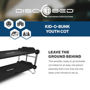 Disc-O-Bed Youth Double Cot Kid-O-Bunk, Portable Foldable Stackable Camping Cot Set, Black, 200 lb Capacity, Includes Carry Bags, 31505B