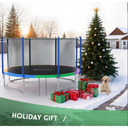 GVDV 12FT Round Outdoor Recreational Trampoline with Safety Enclosure Net, Ladder, Galvanized Steel Frame, Green,