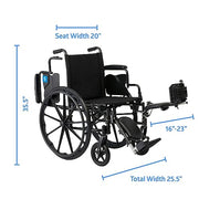 Medline Guardian K4 Lightweight Wheelchair with Flip-Back Desk-Length Arms, Adjustable Elevating Leg Rests, 20 Inch Seat, Gray, MDS806565E