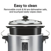 Hamilton Beach 7 Qt Programmable Slow Cooker with Removable Stoneware Crock, Stainless Steel, 3 Heat Settings, 5 Time Options, 33676