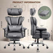 Coolhut Big and Tall PU Leather Office Chair, Adjustable Headrest and Footrest, 3D Adjustable Padded Armrest, Ergonomic Lumbar Support, Gray, CH-MP-312-1-Gray