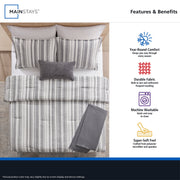 Mainstays Yarn Dyed Stripe 5-Piece Grey Comforter Set, King, Hypoallergenic, All-Season, Machine Washable, MSD566170522046