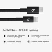 Beats USB-C to Lightning Woven Cable, Fast Charging, Durable Braided Design, 1.5 m, Bolt Black, MDGK4LL/A
