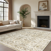 KAMOMA WMS20037-BE912 9 x 12 Vintage Floral Area Rug Low Pile Non Slip TPE Backing Machine Washable Beige