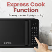 Chefman Countertop Microwave Oven, 1.1 Cu Ft, 1000W, Black, 6 Cooking Presets, 10 Power Levels, Child Safety Lock, Mute Button