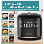 Bluebow Digital Rice Cooker 6-Cup/2.1QT Small Rice Maker 10 Presets 24-Hour Delay Timer & Keep Warm Non-Stick Inner Pot Black