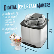 Nostalgia 2-Quart Electric Ice Cream Maker, Stainless Steel, Digital Controls, Mix-In Chute, Detachable Double-Insulated Bowl, NGDICM2SS6AD1