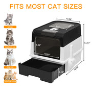 PHANCIR Enclosed Cat Litter Box, Foldable Lightweight with Sliding Drawer, Odor Neutralizing System, Large, Black