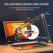 Behome 360 XLR USB Dynamic Microphone with 360 Adjustable Boom Arm, RGB Lighting, Mute Indicator, Volume Control, Black, CP-C1068