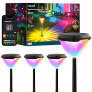 Linkind Smart Solar Pathway Lights SP6, Color-Changing Outdoor Waterproof Landscape Lighting, Solar and Wired Charging, In-App Pattern Switching, 4 Pack