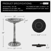 SPECSTAR Outdoor Bird Bath Fountain, Polyresin Antique Gray Garden with Solar Powered Round Pond Fountain, 20 in, VH21